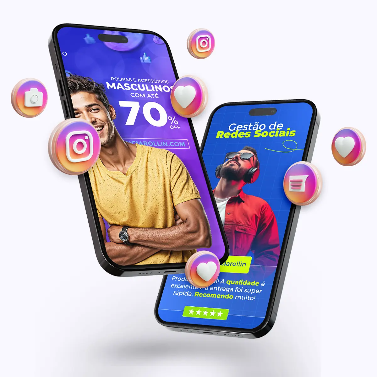 Gestão de Redes Sociais - Agência Rollin Campinas mostrando planejamento de conteúdo, design de posts e calendário editorial