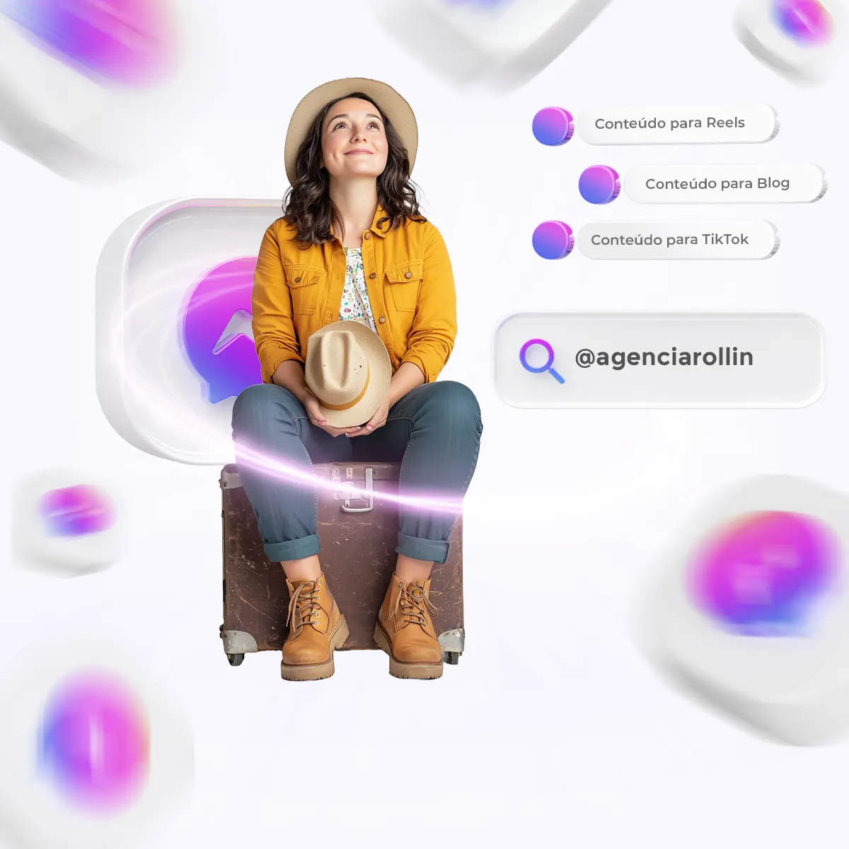 Marketing de Conteúdo com IA - Agência Rollin Campinas mostrando produção de blog posts SEO, e-books e materiais ricos